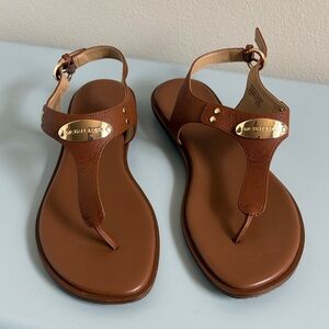 Michael Kors Tan Leather Sandals with Gold Accents
